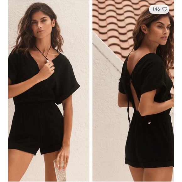 Malai Pants - Malai Amalfi V-Neck Romper Small Black Tie Back Resort Anthropologie Party